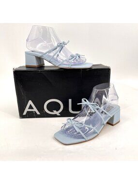 AQUA Women's Cntia Square Toe Double Bow Strap Block Heel Sandals Size 7 M